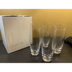 Bomshbee Sloane Clear Glass Champagne Flutes Set Of 4 Modern Barware 7.5 oz EUC